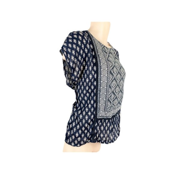 Womens Lucky Brand Sz L Dark Navy Blue & White Sleeveless Multipattern Top - Picture 3 of 7